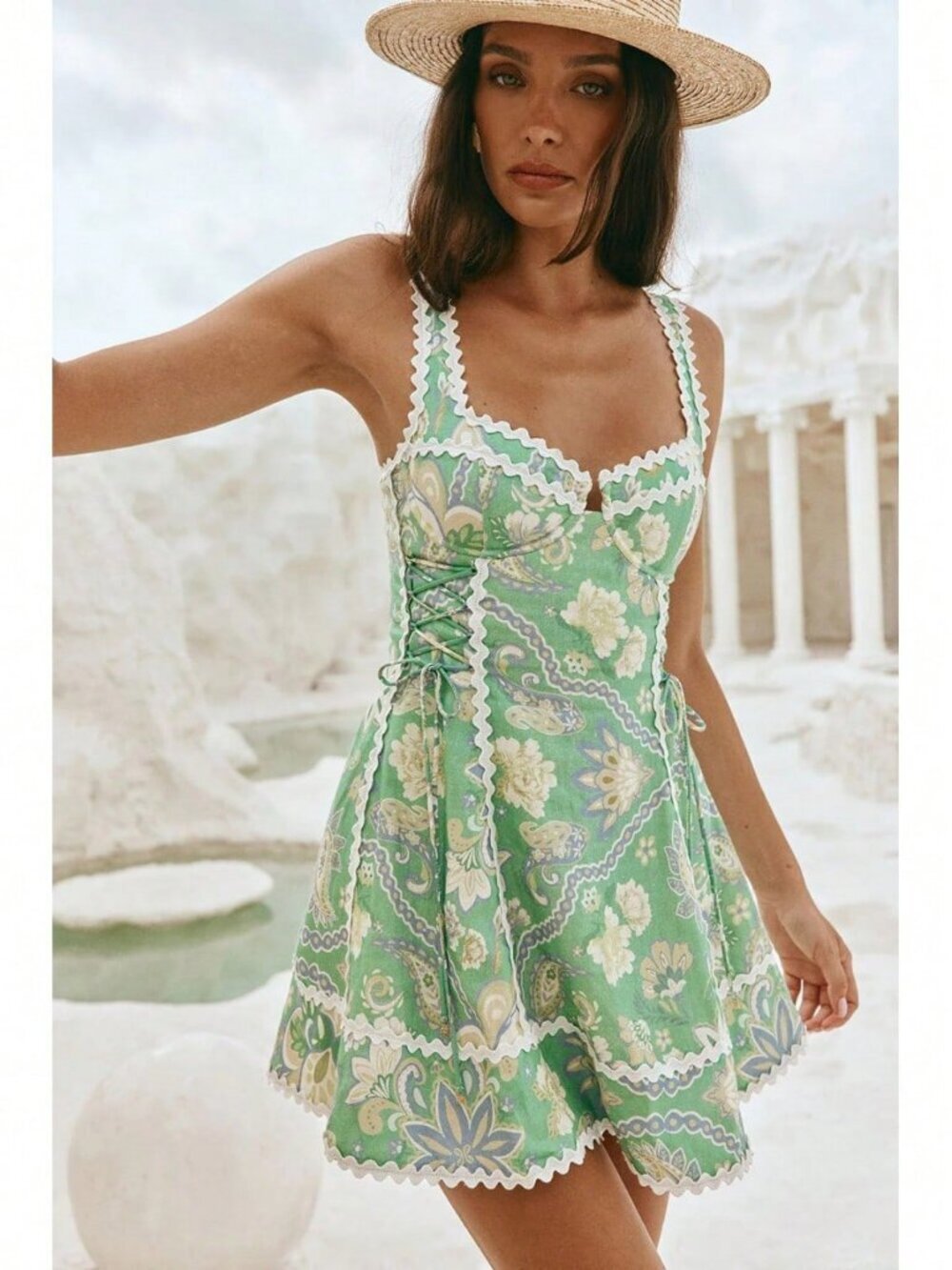 Flower Women's Paisley Print Corset Mini Dress